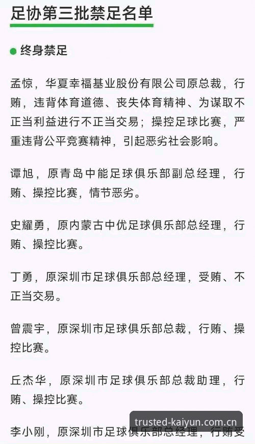 kaiyun怎么样 5个关键点看懂中国足协第三批禁足名单:17人终身禁赛背后的足球反腐风暴
